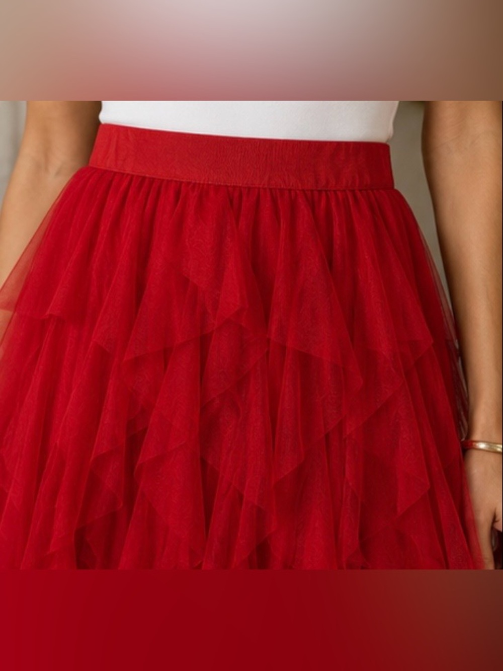 CeCe Red Tiered Tulle Midi Skirt NWT Size Medium - Picture 7 of 14
